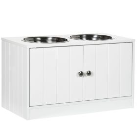 PawHut Elevated Dog Bowls with Storage Cabinet, Large 44L Capacity, Raised Dog Bowl Stand, Pet Food Bowl Feeding Station, White