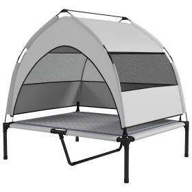 PawHut Elevated Dog Bed with Removable Canopy, Portable Outside Raised Pet Cot with Cooling Pad, Storage Bag, 36" x 29.5" x 35"